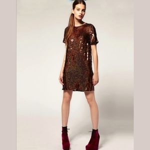 ASOS Revive Sequin brown dress NEW mini party